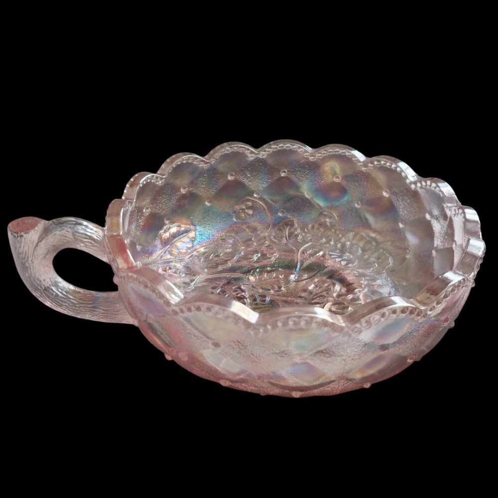 Vintage Imperial Carnival Glass Pansy Pink Iridescent Nappy Bowl Dish Like New